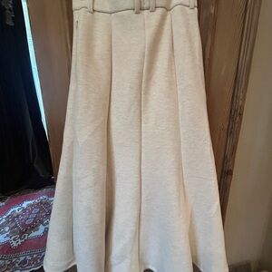 OGL Cream A-Line Midi Skirt with Belt Loops